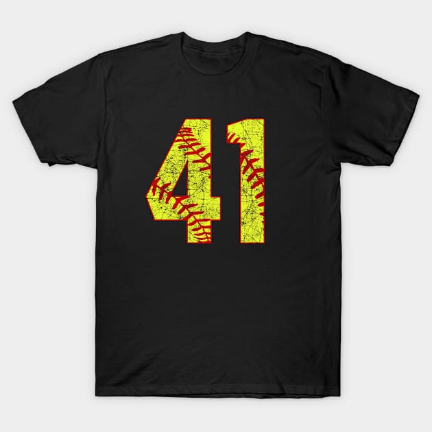 Fastpitch Softball Number 41 #41 Softball Shirt Jersey Uniform Favorite Player Biggest Fan T-Shirt by TeeCreations